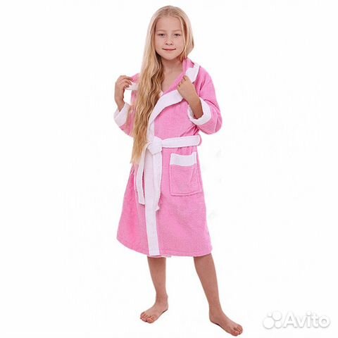 Детский махровый халат розовый/белый