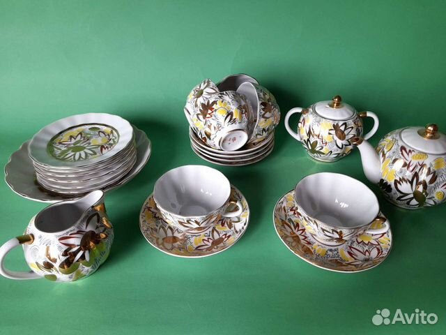 Винтажный чайный сервиз лфз (Золотые ромашки)