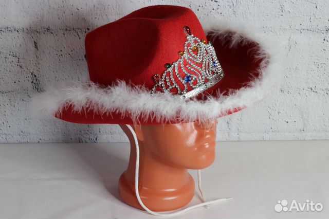 Красная шляпа ковбойская с пухом