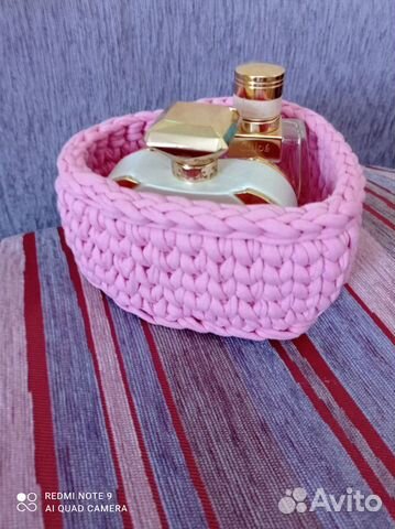 Корзина вязаная сердце