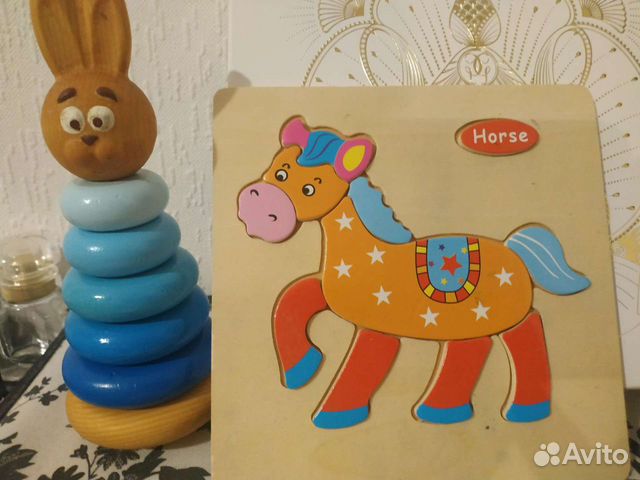 Пирамидка и пазлы деревянные