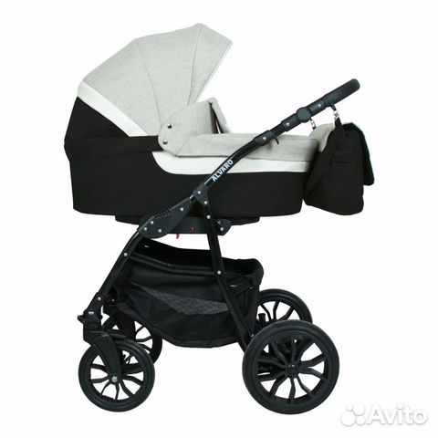 Коляска alvaro 2в1 Alis т.серый+св.серый+бел.кожа