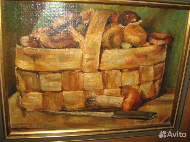 Картина с грибами холст и масло старинная