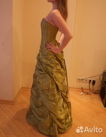 Вечернее бальное выпускное платье золото-изумрудно