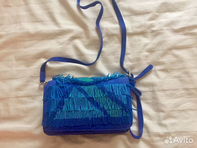 Синяя сумочка с бисером, клатч Zara