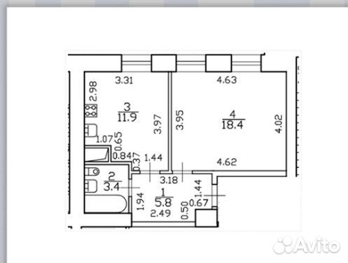 

1-к. квартира, 39 м², 1 кровать
