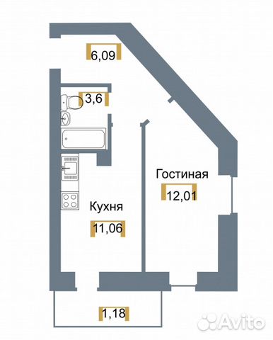 1-к квартира, 34 м², 5/5 эт.