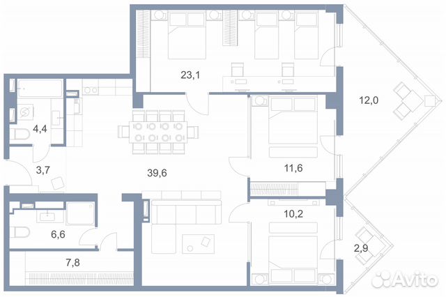 3-к квартира, 122.6 м², 2/25 эт.