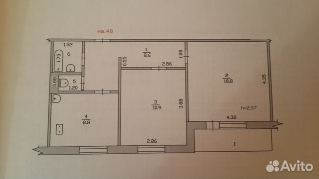2-к квартира, 54 м², 3/10 эт.