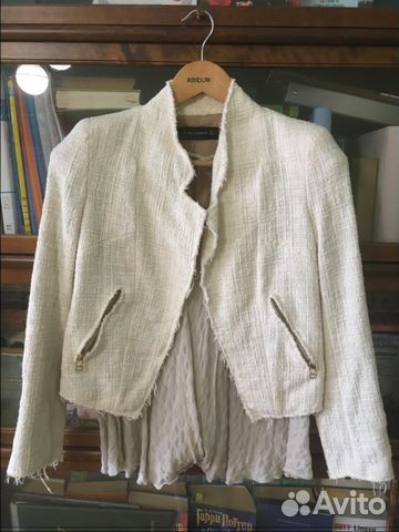 Кремовый белый жакет Zara из твида