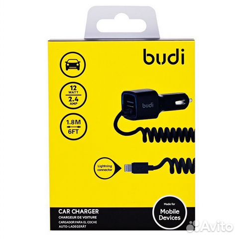 Автомобильная зарядка budi USB/lightning/5V/2.4A