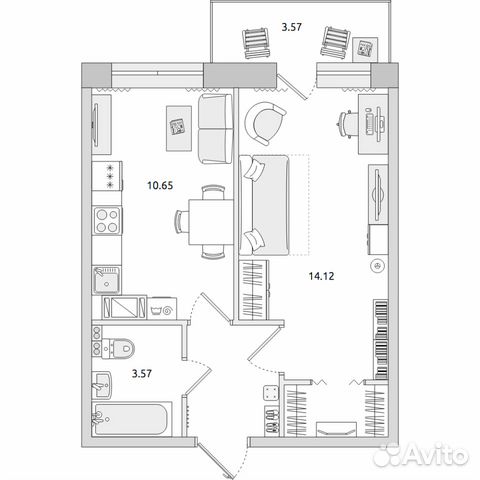 1-к квартира, 37.7 м², 3/15 эт. 1-к квартира, 37.7 м², 3/15 эт.