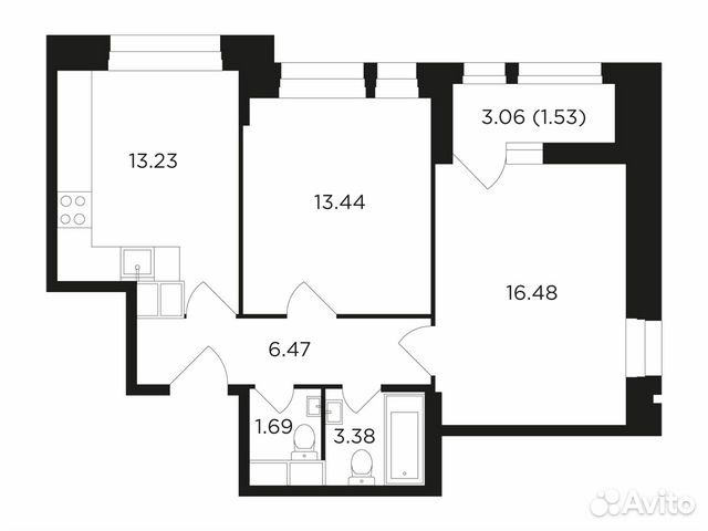 2-к квартира, 56.2 м², 4/22 эт.