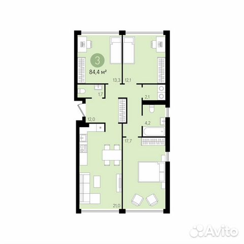 3-к квартира, 84.3 м², 2/10 эт. 3-к квартира, 84.3 м², 2/10 эт.