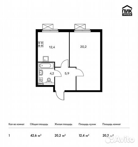 1-к квартира, 42.6 м², 19/33 эт. 1-к квартира, 42.6 м², 19/33 эт.
