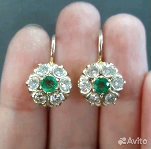 Серьги с бриллиантами и изумрудами. СССР Серьги с бриллиантами и изумрудами. СССР