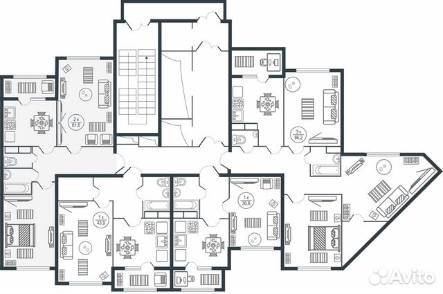 2-к квартира, 61.6 м², 13/16 эт.