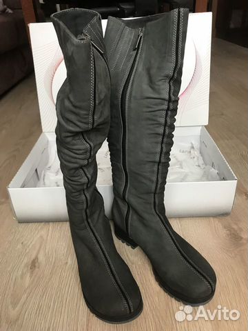 Сапоги серые замша натуральный мех. Торг