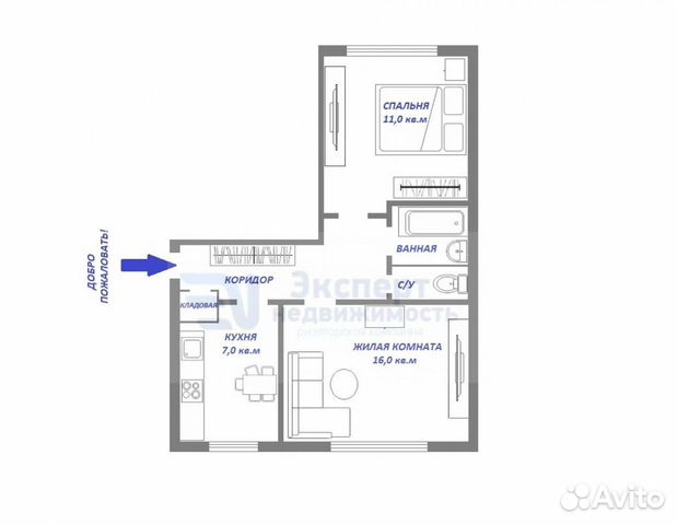 2-к квартира, 44 м², 1/5 эт. 2-к квартира, 44 м², 1/5 эт.