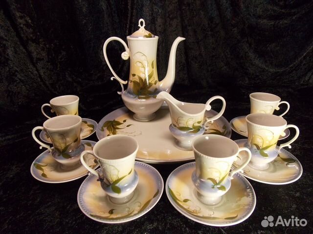 Сервиз кофейный, винтаж, ручная роспись, 1962-90 г