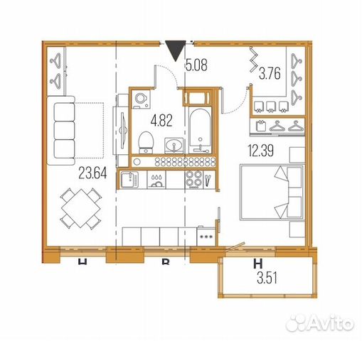 1-к квартира, 49.7 м², 2/22 эт.