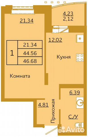 1-к квартира, 46.7 м², 7/18 эт. 1-к квартира, 46.7 м², 7/18 эт.