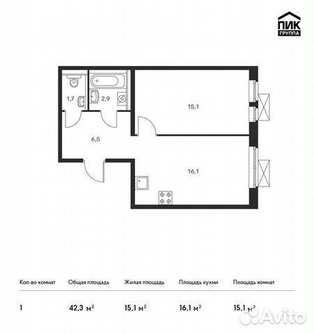 1-к квартира, 42.3 м², 14/17 эт.