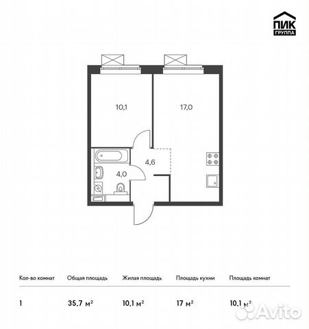 1-к квартира, 35.7 м², 16/25 эт. 1-к квартира, 35.7 м², 16/25 эт.
