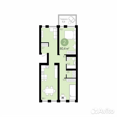 2-к квартира, 80.4 м², 1/9 эт.