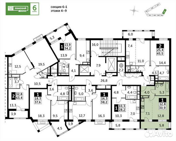 1-к квартира, 30.9 м², 8/10 эт.