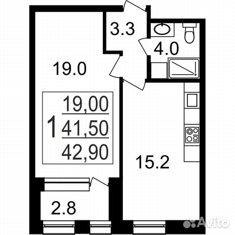 1-к квартира, 42.9 м², 7/11 эт. 1-к квартира, 42.9 м², 7/11 эт.