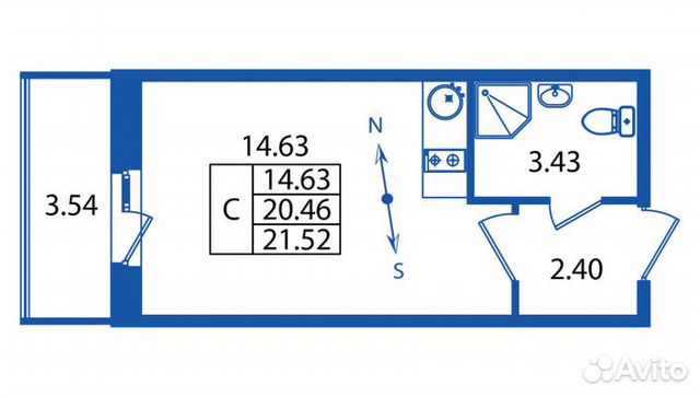 Студия, 21.5 м², 1/16 эт. Студия, 21.5 м², 1/16 эт.