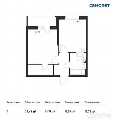 1-к квартира, 38.4 м², 4/14 эт. 1-к квартира, 38.4 м², 4/14 эт.