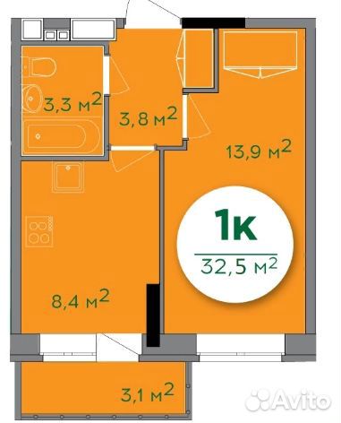 1-к квартира, 32.6 м², 2/18 эт.