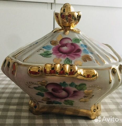 Конфетница Гжель СССР цветная позолота