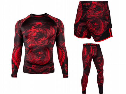 Комплект Venum Dragon RedBlack рашгард штаны шорты