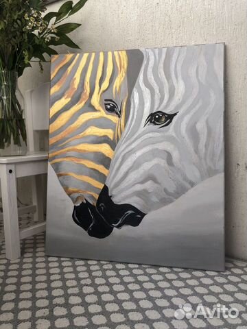 Картина. Зебры. Акрил, золото, серебро