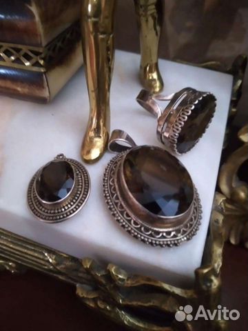 Комплект серебрянный,Раух топаз,Индонезия