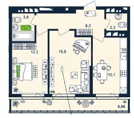 2-к. квартира, 58,6 м², 23/25 эт.