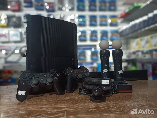 PS3 Super Slim + 2 геймпада + 2 мува + камера