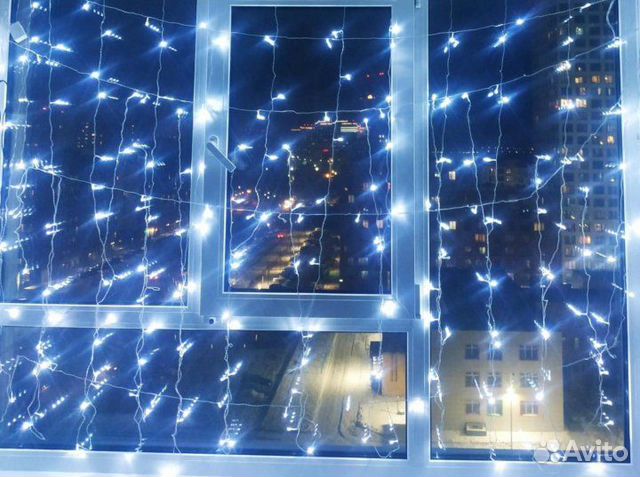 Гирлянда штора занавес 1.5х1.5м / Гарантия