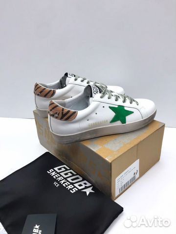 Кеды Golden Goose женские белые зеленые леопард