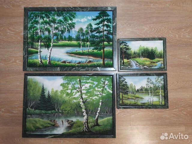 Большие картины-панно из уральского камня. 2 штуки