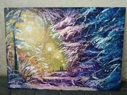 Картина масло зима пара