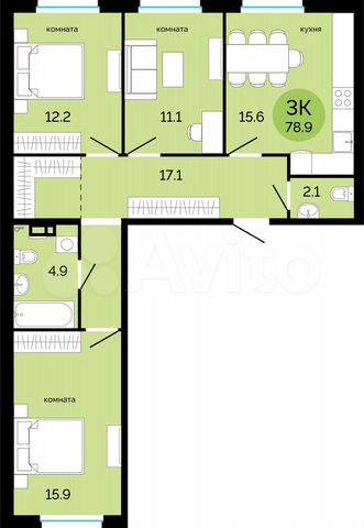 3-к. квартира, 78,9 м², 2/17 эт.