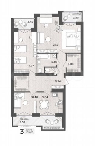 3-к. квартира, 111,2 м², 6/6 эт.