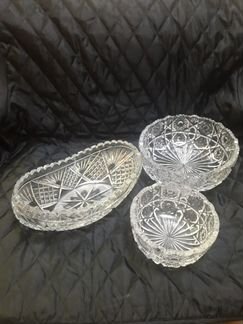 Ваза-ладья, салатники/фруктовницы. Хрусталь СССР