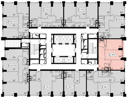 2-к квартира, 69 м², 13/52 эт.