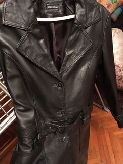 Кожаное пальто с поясом 46-48