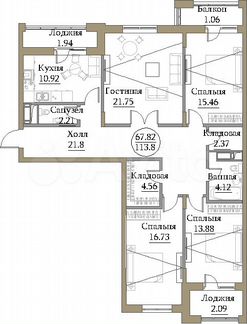 4-к квартира, 118.9 м², 3/19 эт.